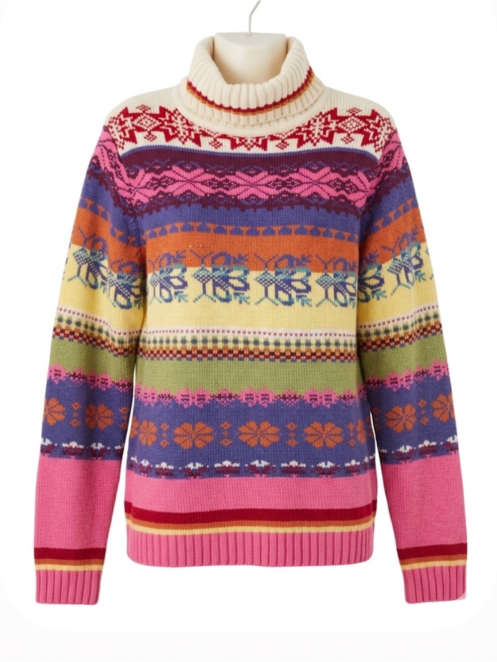 Vintage 90’s Colorful Apres Ski Chalet Fair Isle Turtleneck Sweater Size XL